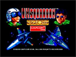 Title screen of U.N. Squadron on the Amstrad CPC.