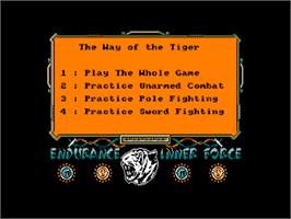 Title screen of Way of the Tiger on the Amstrad CPC.