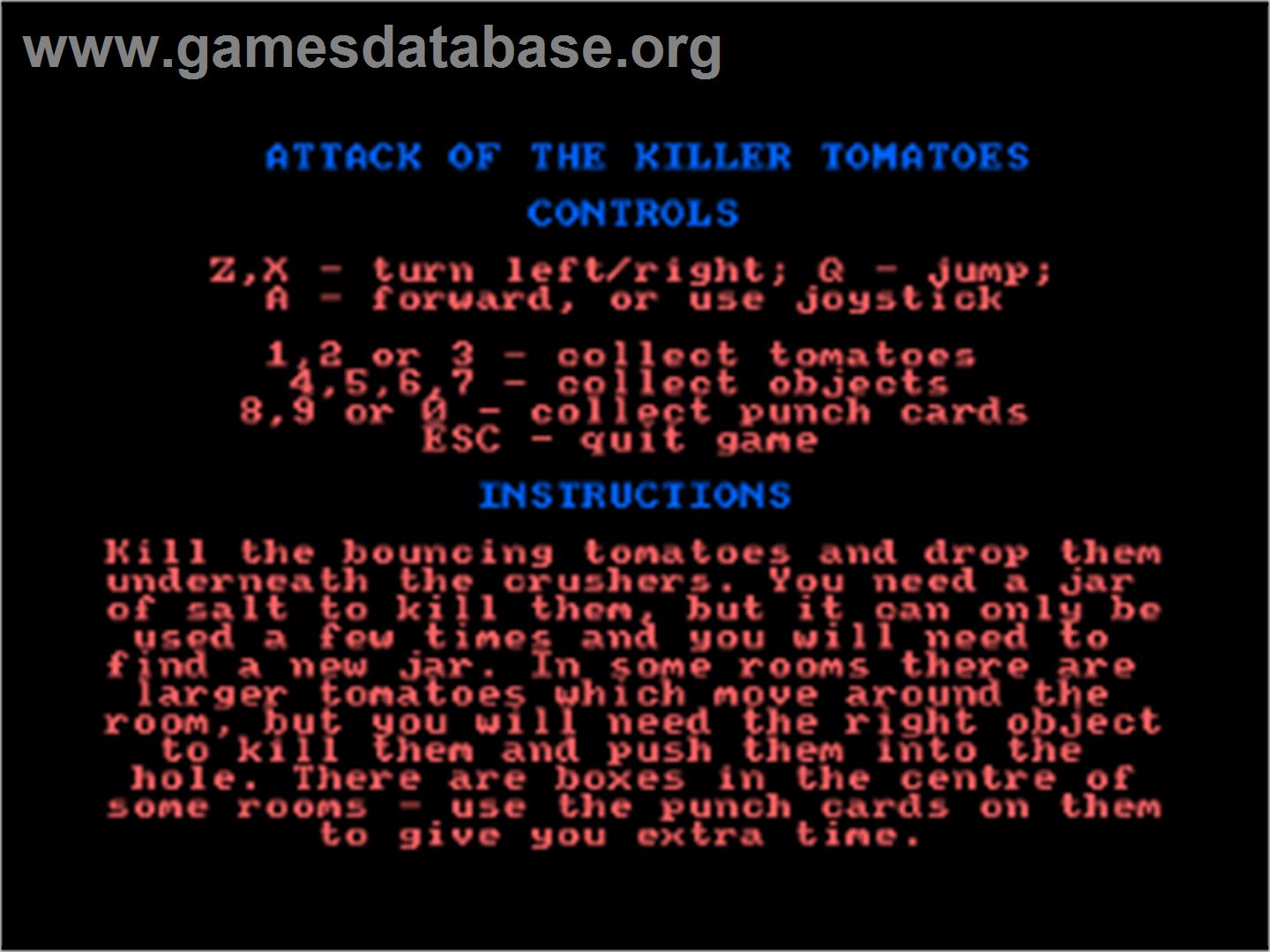 Attack of the Killer Tomatoes - Amstrad CPC - Artwork - Title Screen
