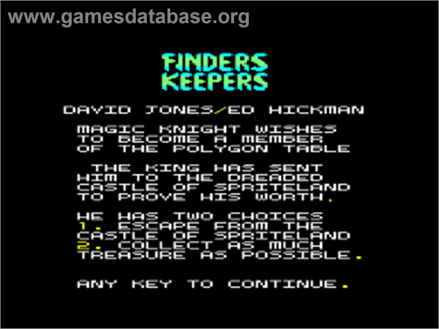 Finders Keepers - Amstrad CPC - Artwork - Title Screen