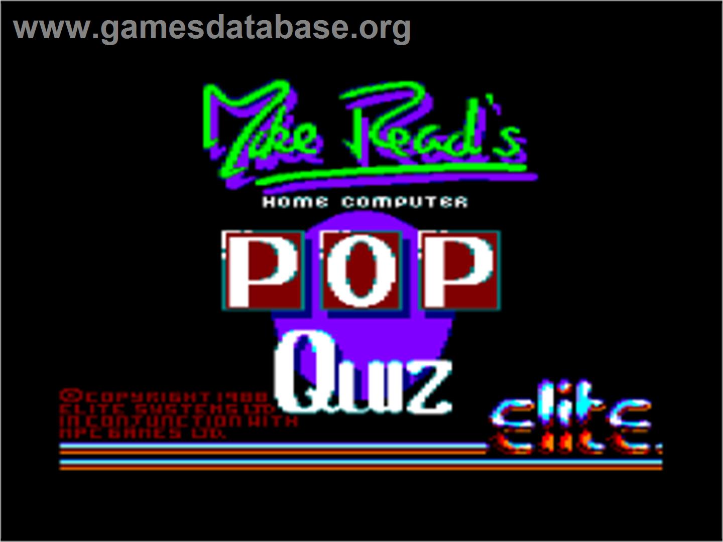 Mike Read's Computer Pop Quiz - Amstrad CPC - Artwork - Title Screen