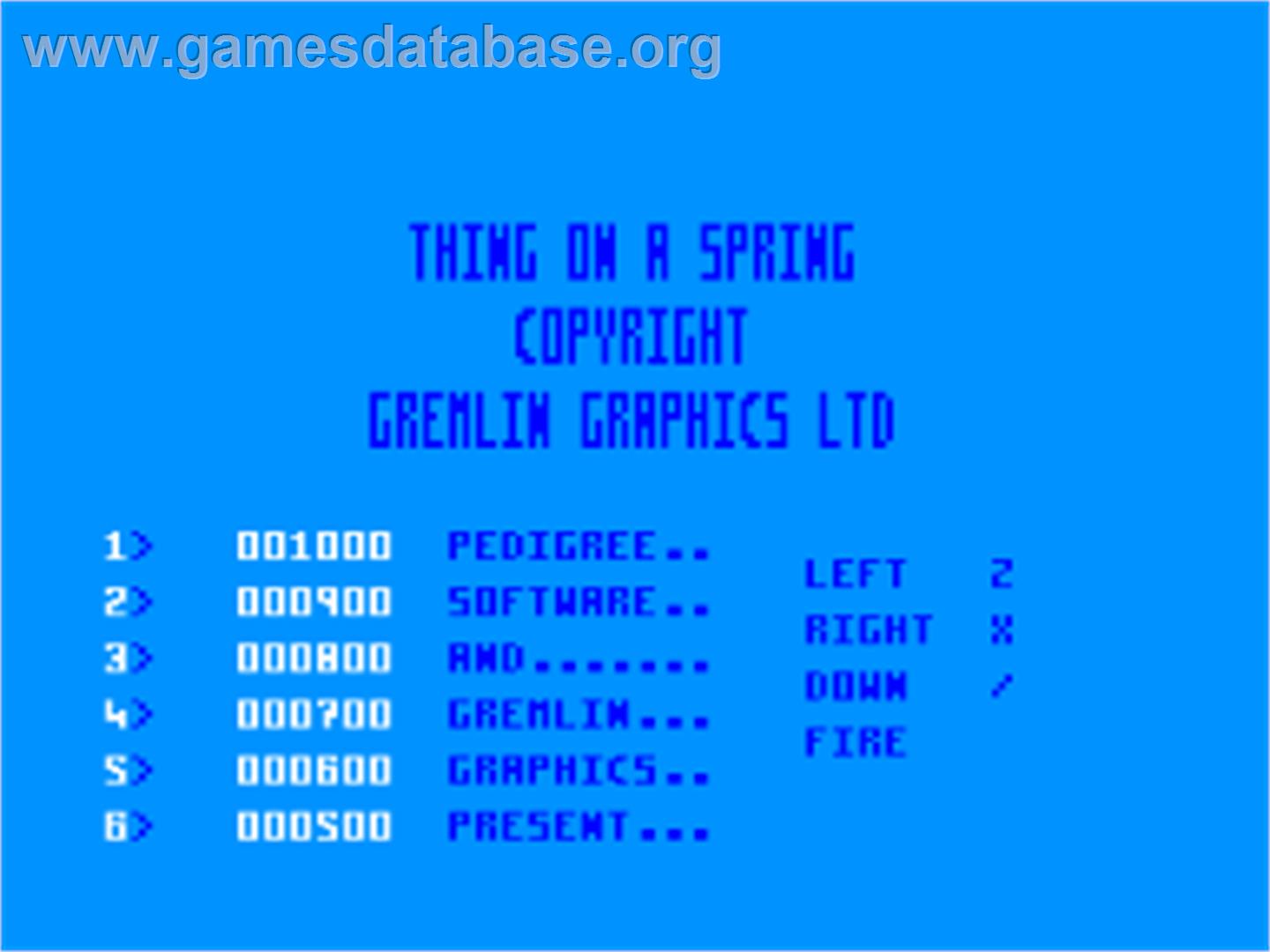Thing on a Spring - Amstrad CPC - Artwork - Title Screen