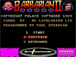 Title screen of Barbarian II - The Dungeon Of Drax on the Amstrad GX4000.