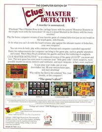Box back cover for Clue: Master Detective on the Apple II.
