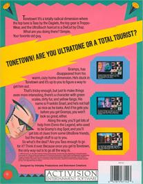 Box back cover for Tass Times in Tonetown on the Apple II.