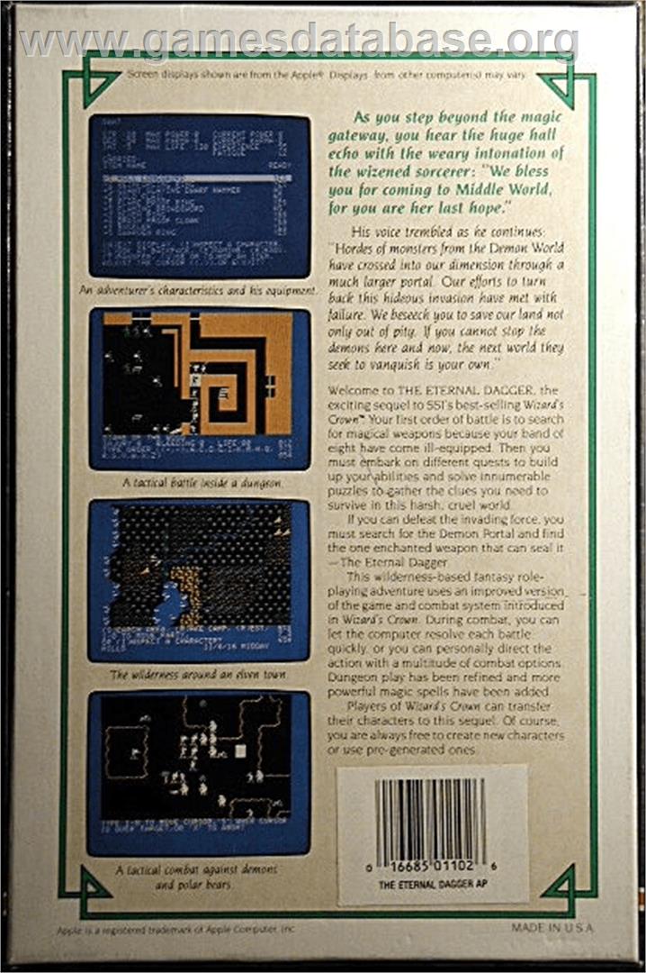 Eternal Dagger - Apple II - Artwork - Box Back