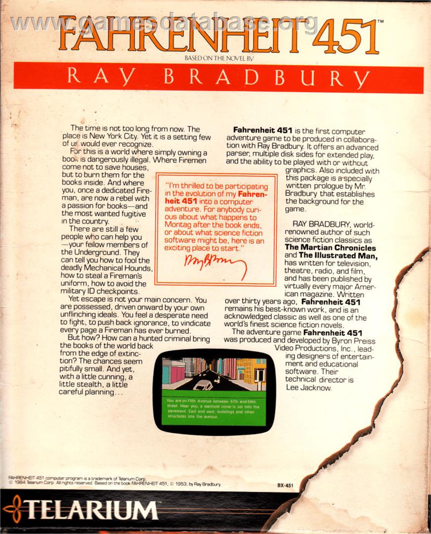 Fahrenheit 451 - Apple II - Artwork - Box Back