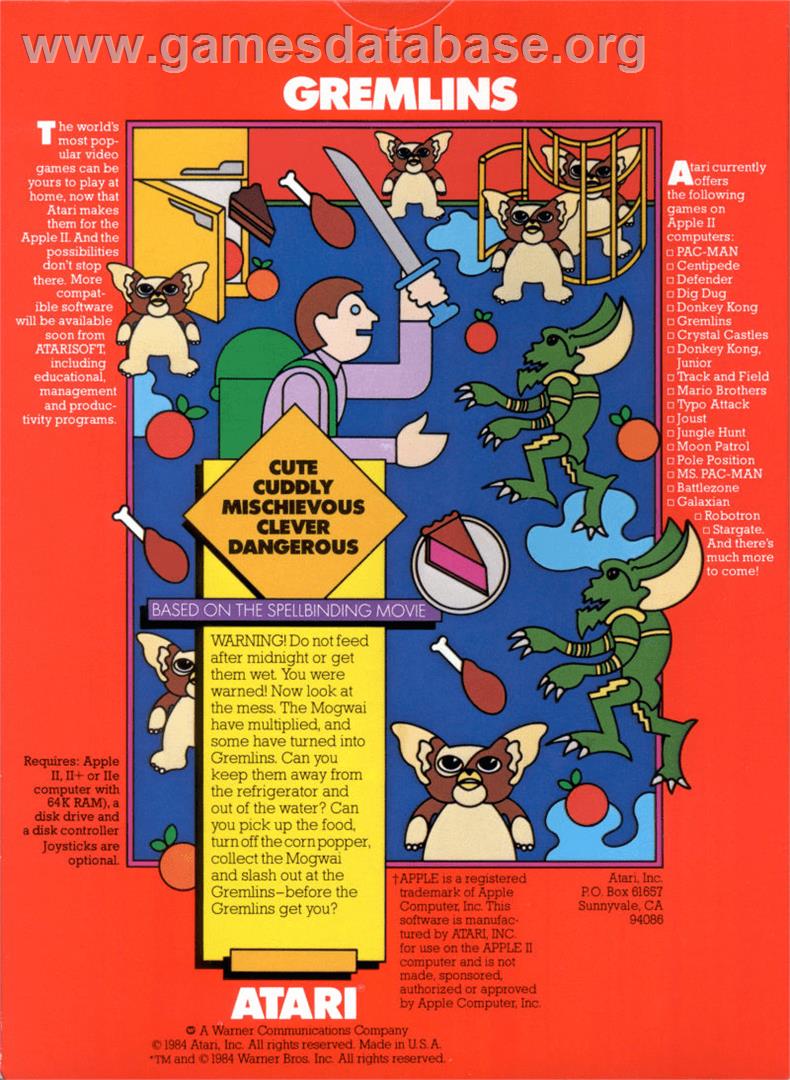 Gremlins - Apple II - Artwork - Box Back