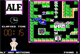 In game image of ALF: The First Adventure on the Apple II.