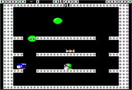 In game image of Bubble Bobble on the Apple II.
