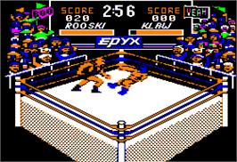In game image of Championship Wrestling on the Apple II.