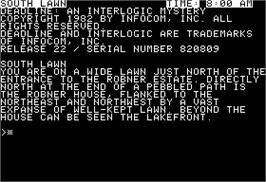 In game image of Deadline on the Apple II.