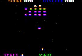 In game image of Galaxian on the Apple II.