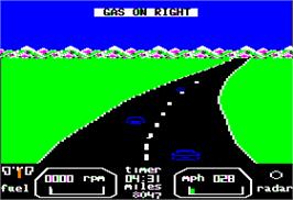In game image of Great American Cross-Country Road Race on the Apple II.