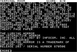 In game image of Lurking Horror on the Apple II.