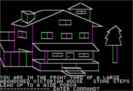 In game image of Mystery House on the Apple II.