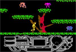 In game image of Rad Warrior on the Apple II.