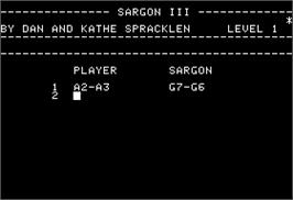 In game image of Sargon 2 on the Apple II.