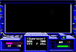 In game image of Space Rogue on the Apple II.