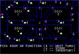 In game image of Space Station Zulu on the Apple II.