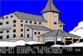 In game image of The Alpine Encounter on the Apple II.