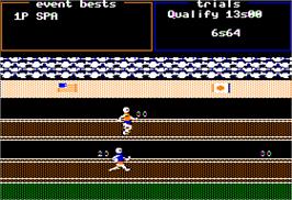 In game image of Track & Field on the Apple II.
