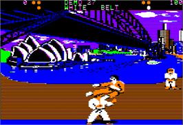 In game image of World Karate Championship on the Apple II.