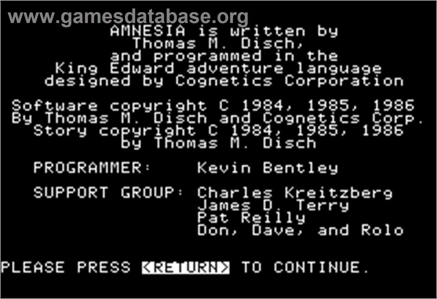 Amnesia - Apple II - Artwork - In Game