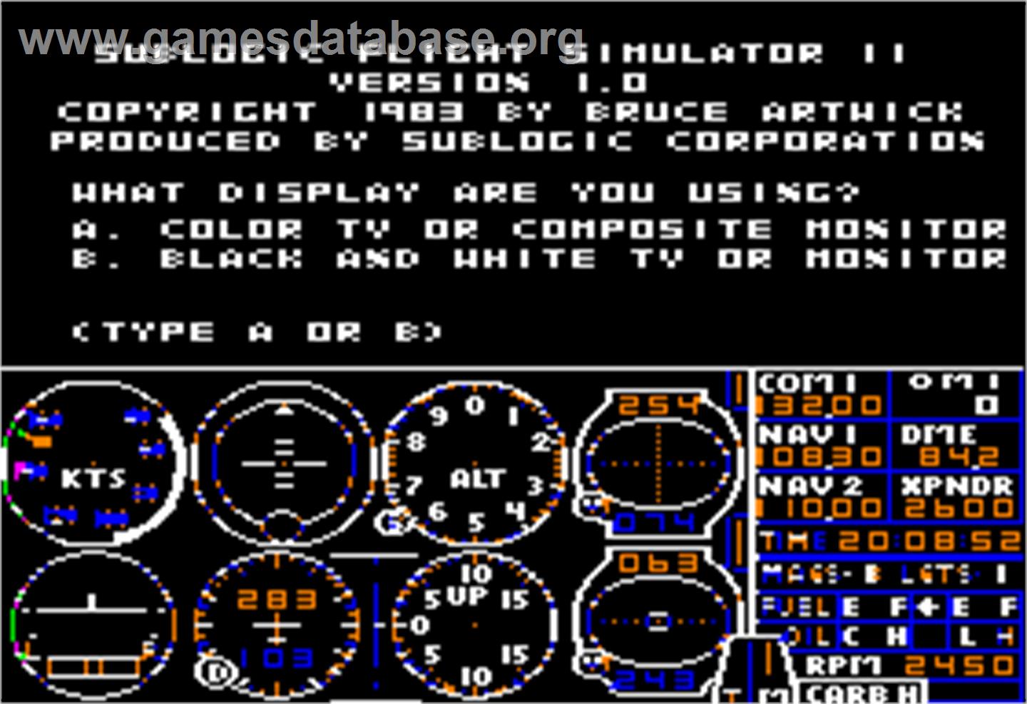 Flight Simulator 2 - Apple II - Artwork - In Game
