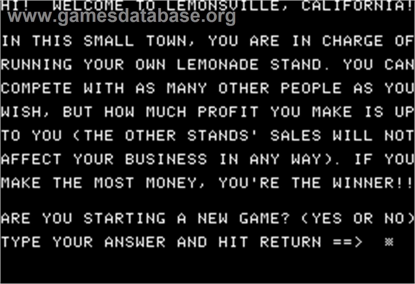 Lemonade Stand - Apple II - Artwork - In Game