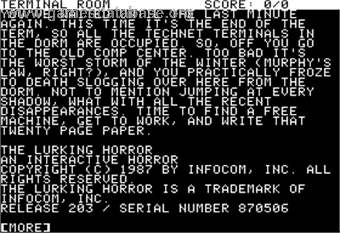 Lurking Horror - Apple II - Artwork - In Game