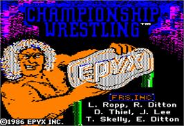 Title screen of Championship Wrestling on the Apple II.