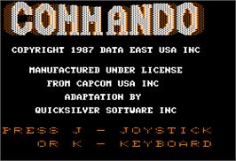 Title screen of Commando on the Apple II.
