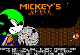 Title screen of Mickey's Space Adventure on the Apple II.