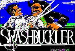 Title screen of Swashbuckler on the Apple II.