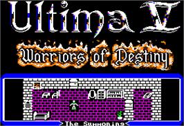Title screen of Ultima V: Warriors of Destiny on the Apple II.