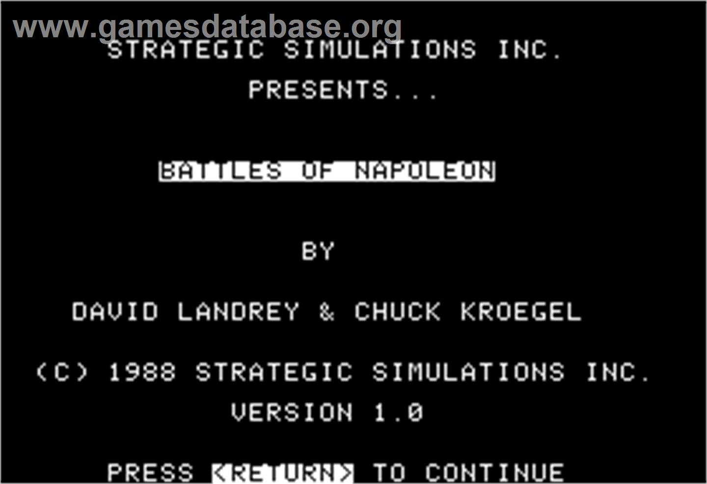 Battles of Napoleon - Apple II - Artwork - Title Screen