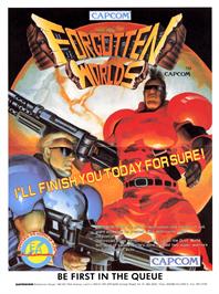 Advert for Forgotten Worlds on the Microsoft DOS.