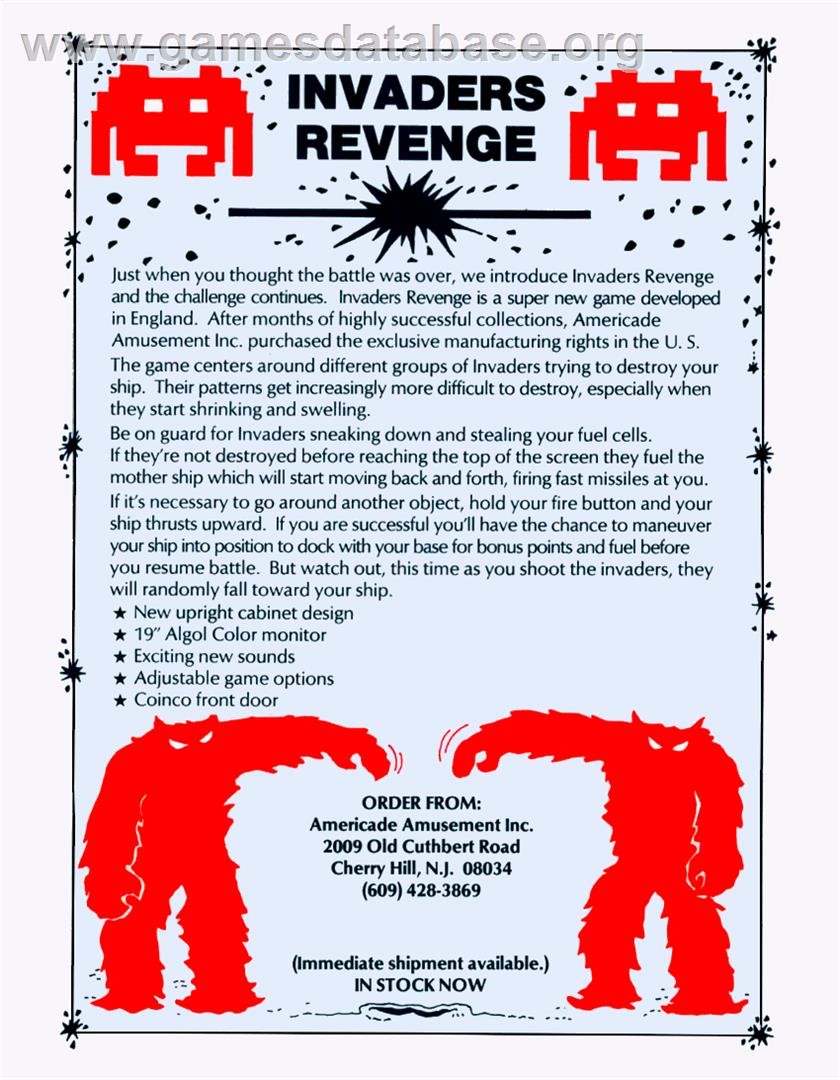 Invader's Revenge - Arcade - Artwork - Advert