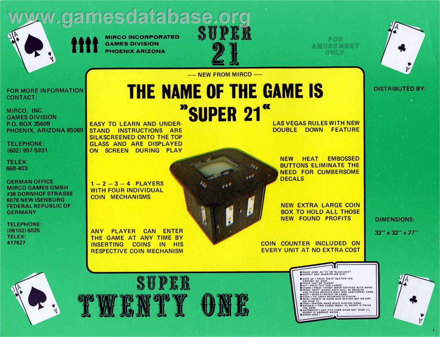 Super Twenty One - Arcade - Artwork - Advert