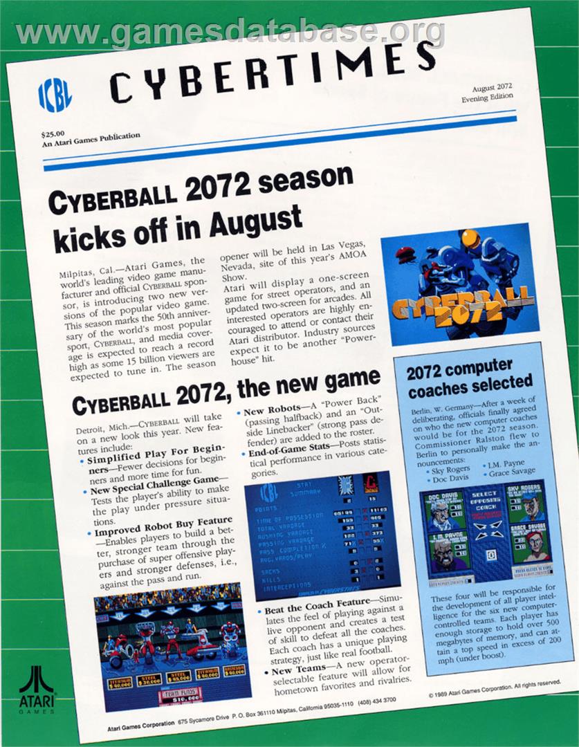 Tournament Cyberball 2072 - Arcade - Artwork - Advert