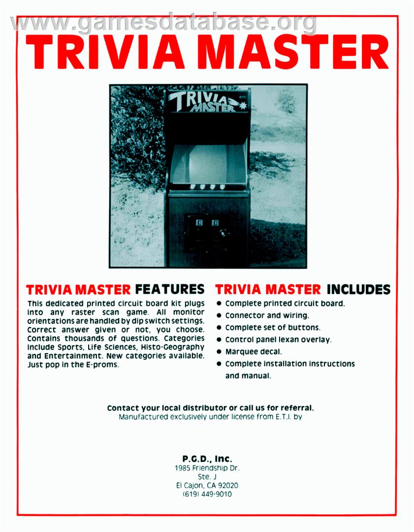 Trivia Master - Arcade - Artwork - Advert