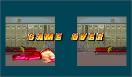 Game Over Screen for Muscle Bomber Duo: Ultimate Team Battle.