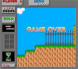 Game Over Screen for Wonder Boy in Monster Land.