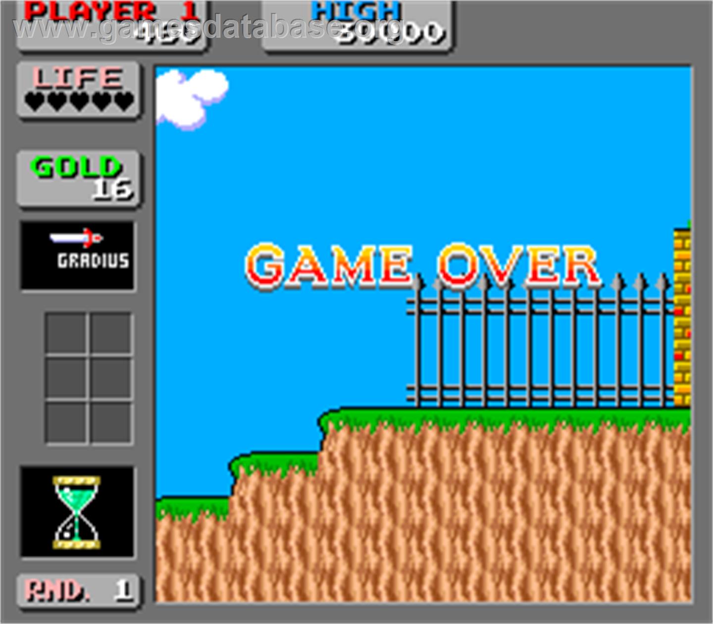 Wonder Boy in Monster Land - Arcade - Artwork - Game Over Screen