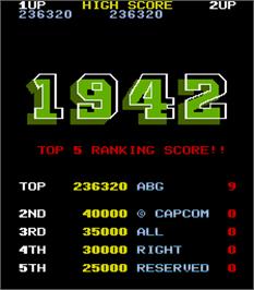 High Score Screen for 1942.