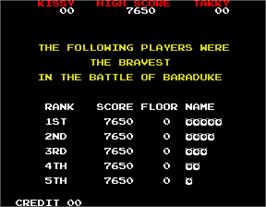 High Score Screen for Baraduke.
