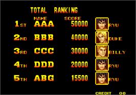 High Score Screen for Burning Fight.