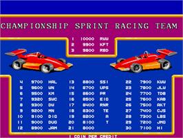 High Score Screen for Championship Sprint.