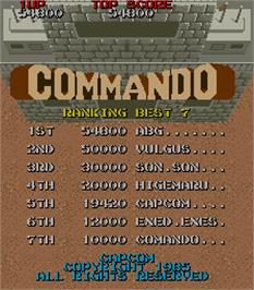 High Score Screen for Commando.